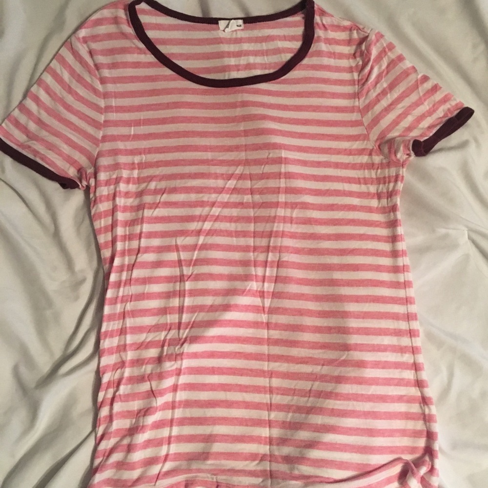 garage comfy pink and white striped tee